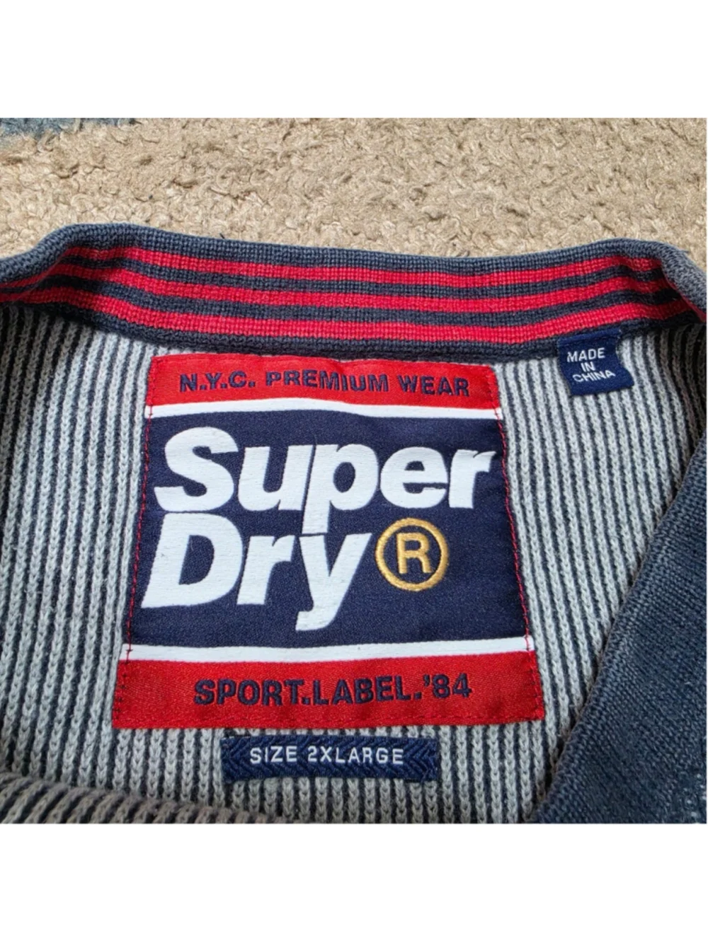 Superdry Athletic Sweatshirt Mens 2XL Gray Waffle Knit Crewneck Spellout Logo - Picture 5 of 9